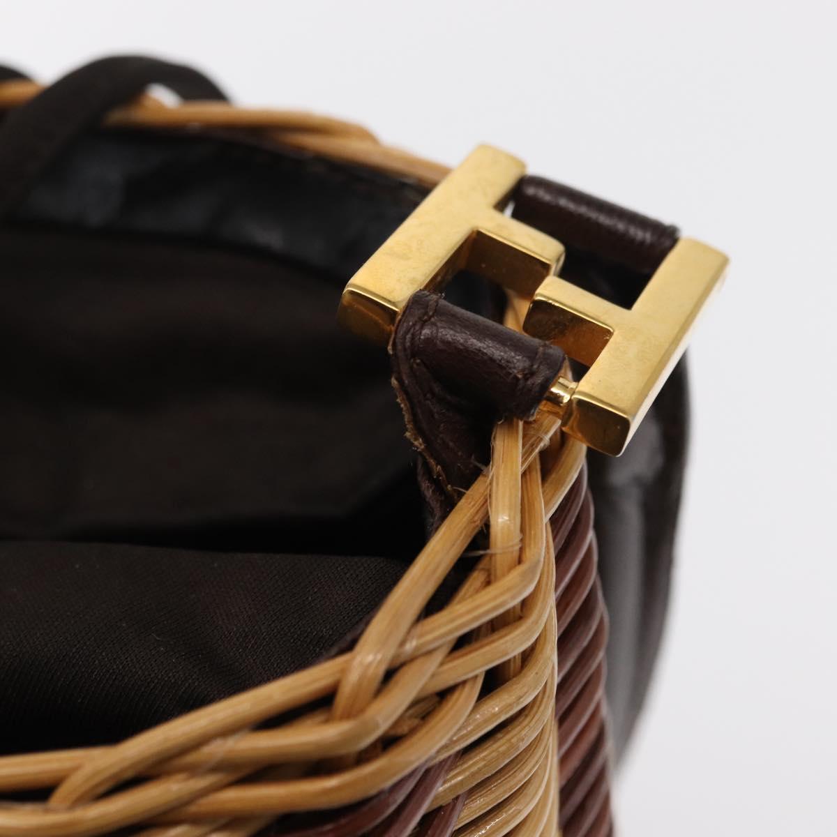 FENDI Shoulder Bag Rattan Brown Gold Auth 155924