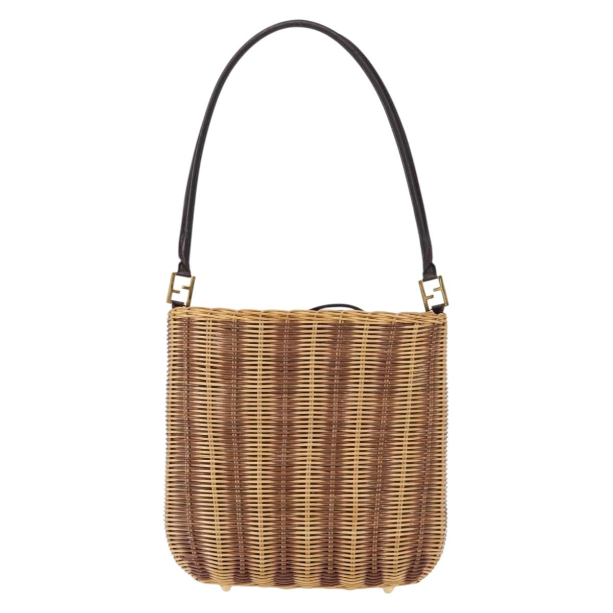 FENDI Shoulder Bag Rattan Brown Gold Auth 155924