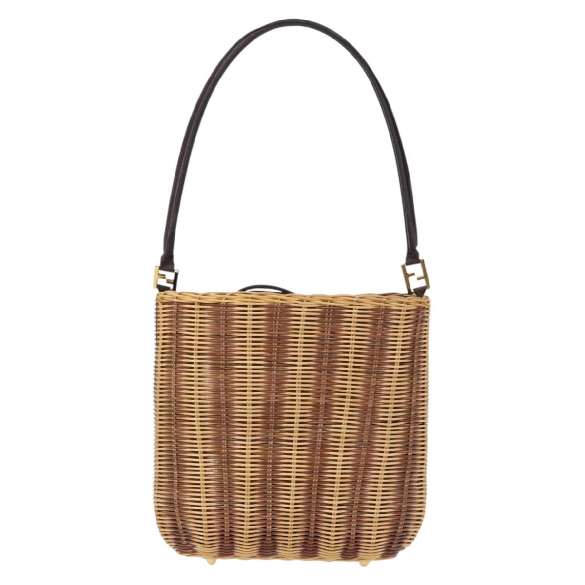 FENDI Shoulder Bag Rattan Brown Gold Auth 155924