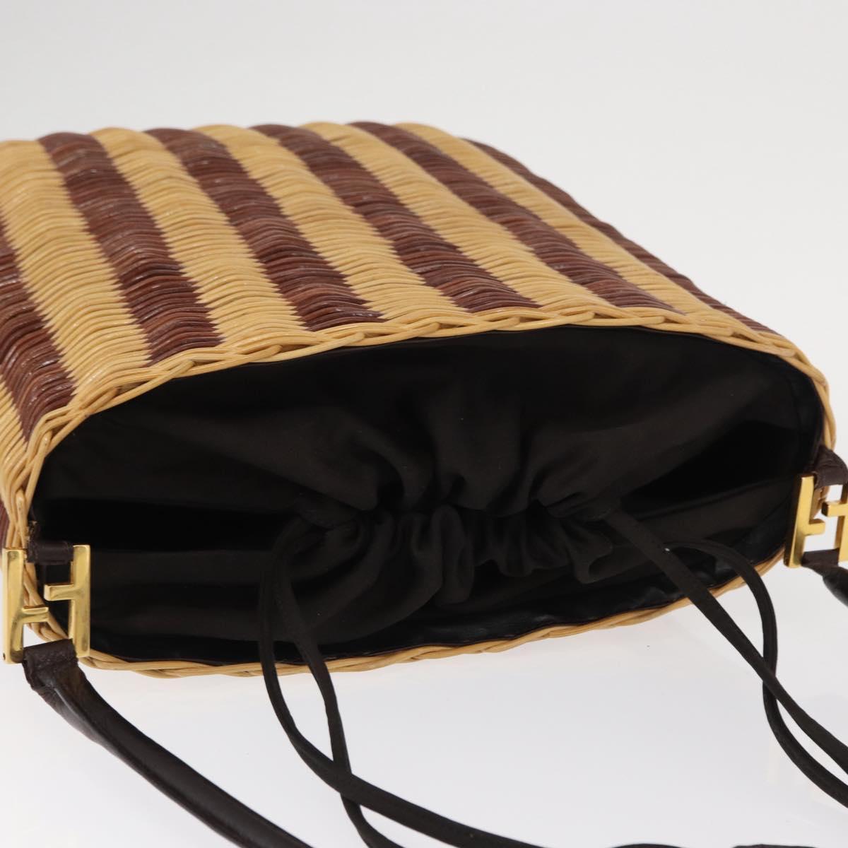 FENDI Shoulder Bag Rattan Brown Gold Auth 155924