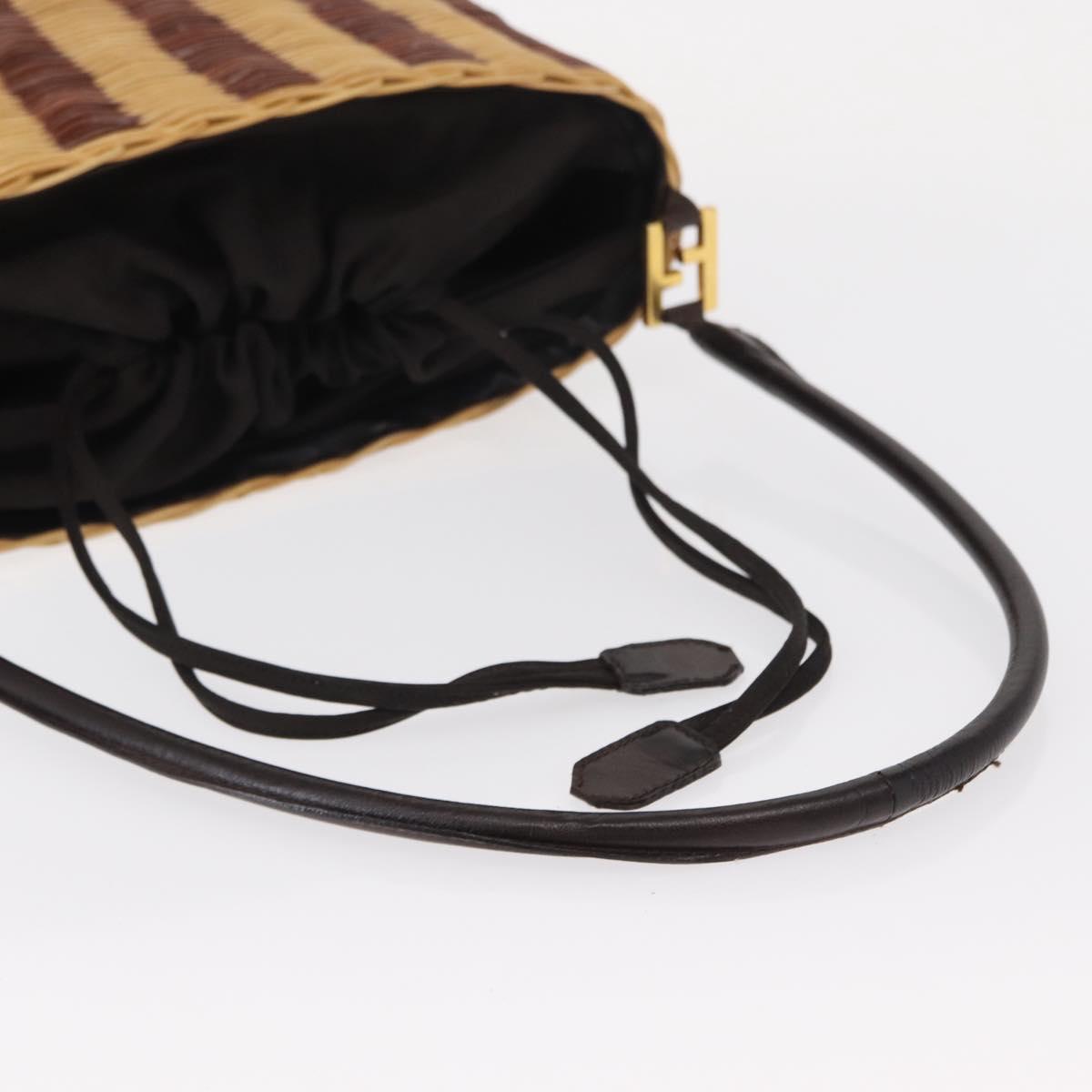 FENDI Shoulder Bag Rattan Brown Gold Auth 155924