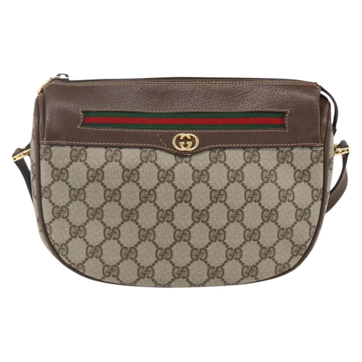 GUCCI GG Supreme Web Sherry Line Bag PVC Beige Gold 001 123 0918 Auth 155926