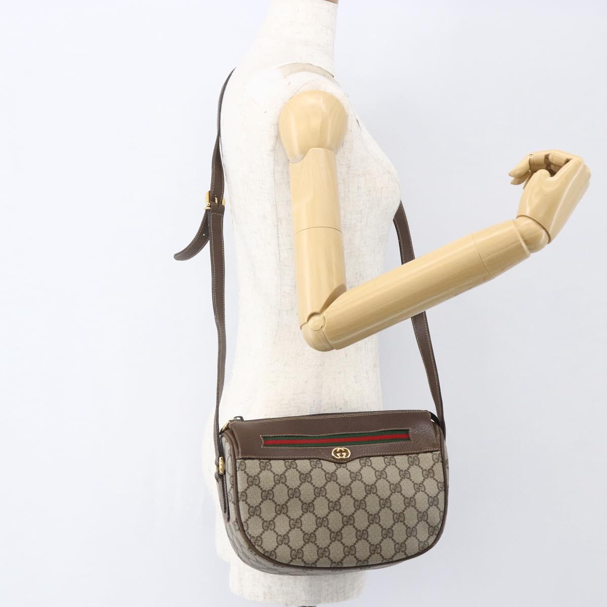 GUCCI GG Supreme Web Sherry Line Bag PVC Beige Gold 001 123 0918 Auth 155926