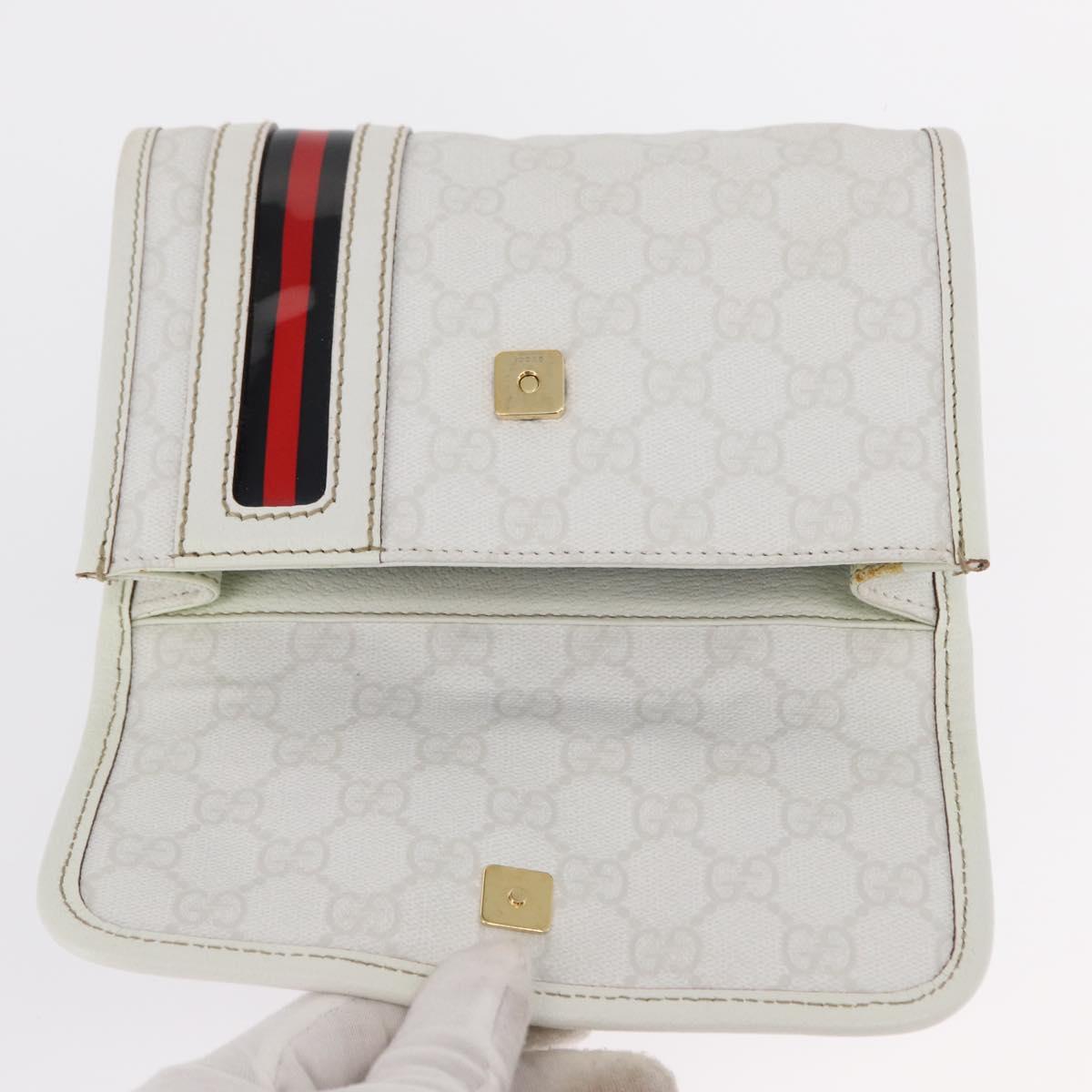 GUCCI GG Supreme Sherry Line Waist Bag PVC White Gold 152597 Auth 155928