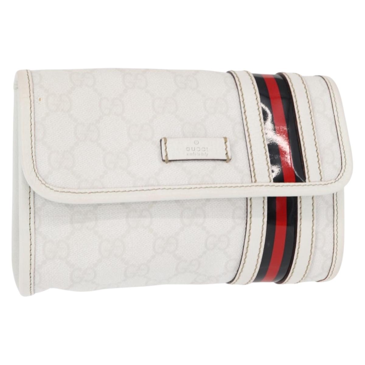GUCCI GG Supreme Sherry Line Waist Bag PVC White Gold 152597 Auth 155928