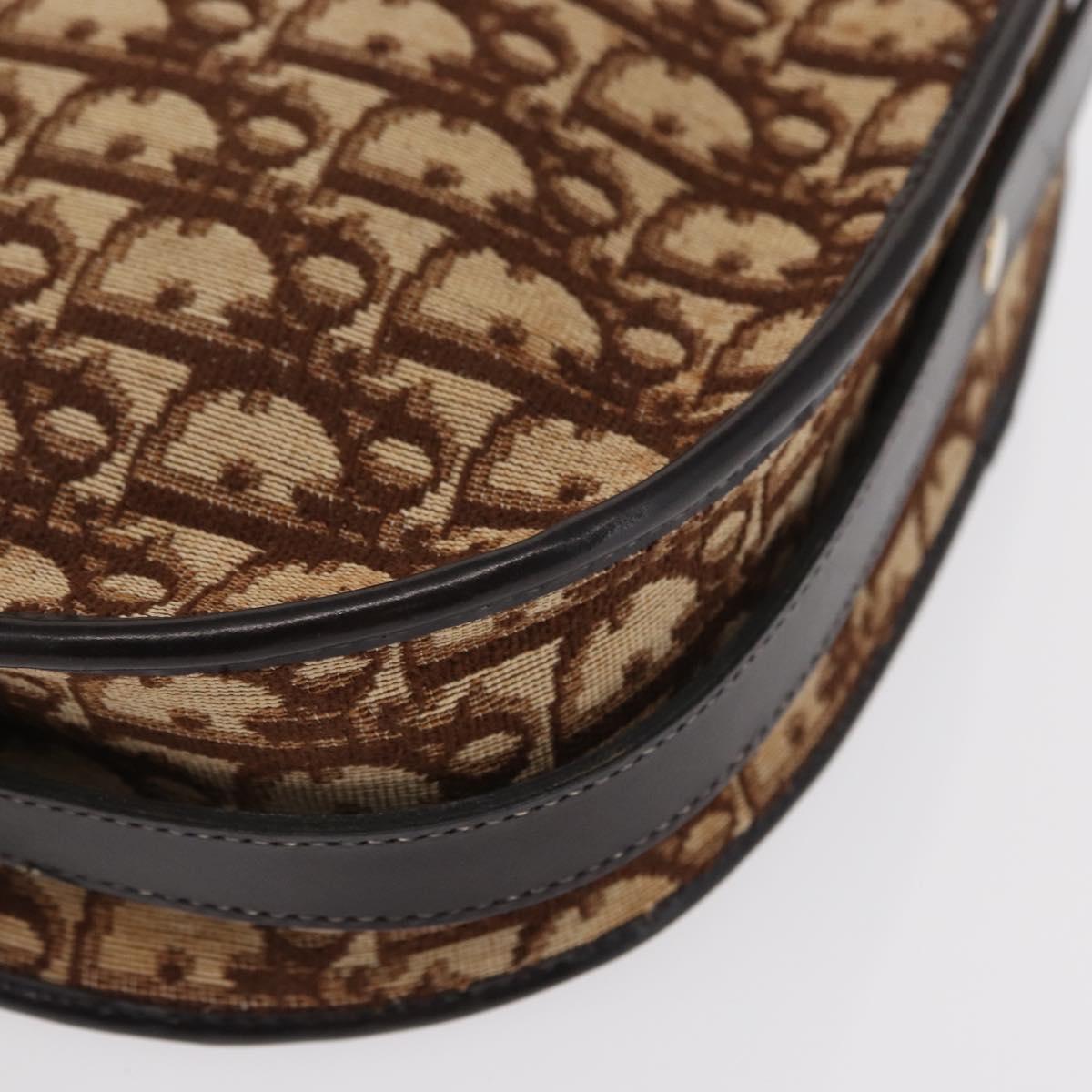 Christian Dior Trotter Canvas Shoulder Bag Brown Gold Auth 155929