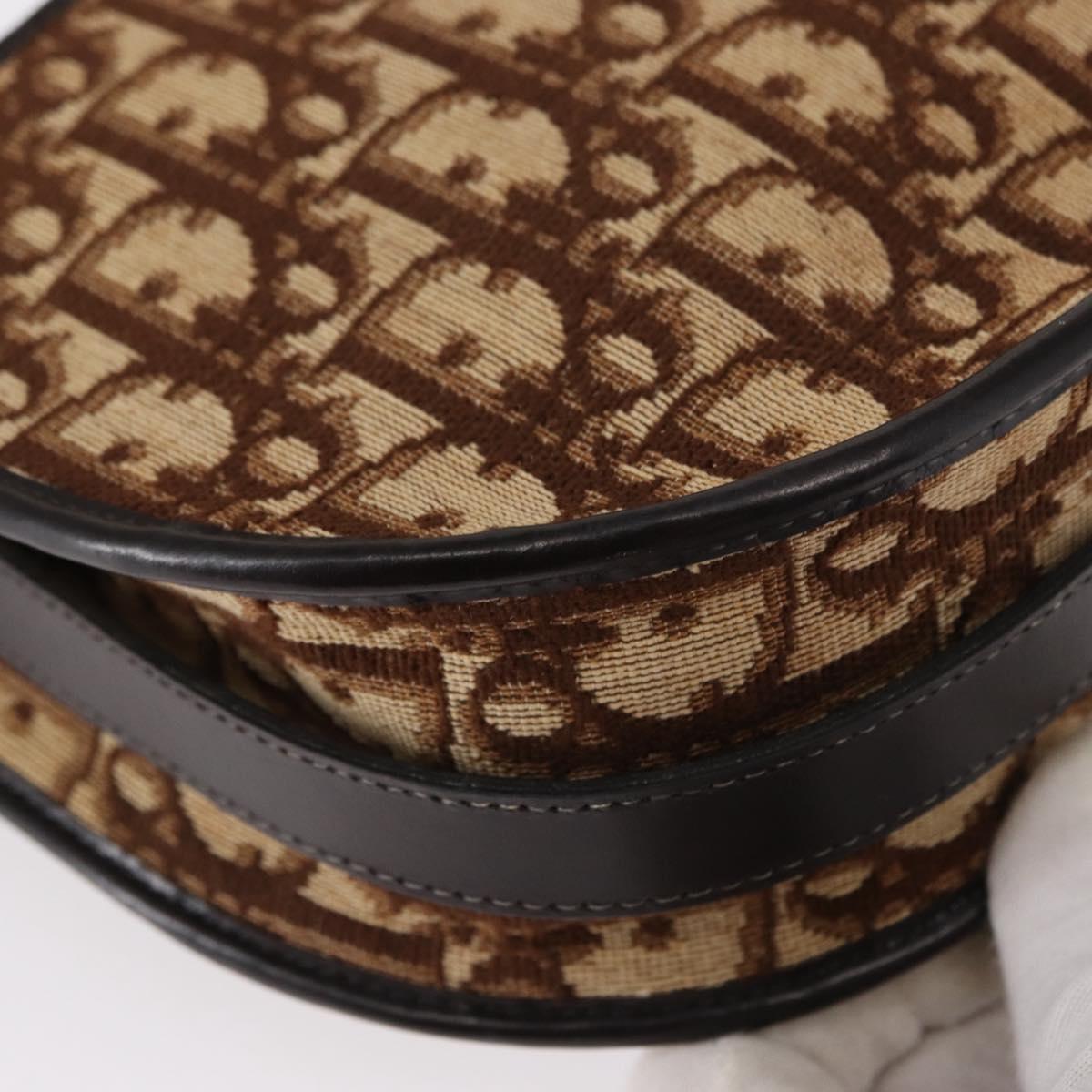 Christian Dior Trotter Canvas Shoulder Bag Brown Gold Auth 155929