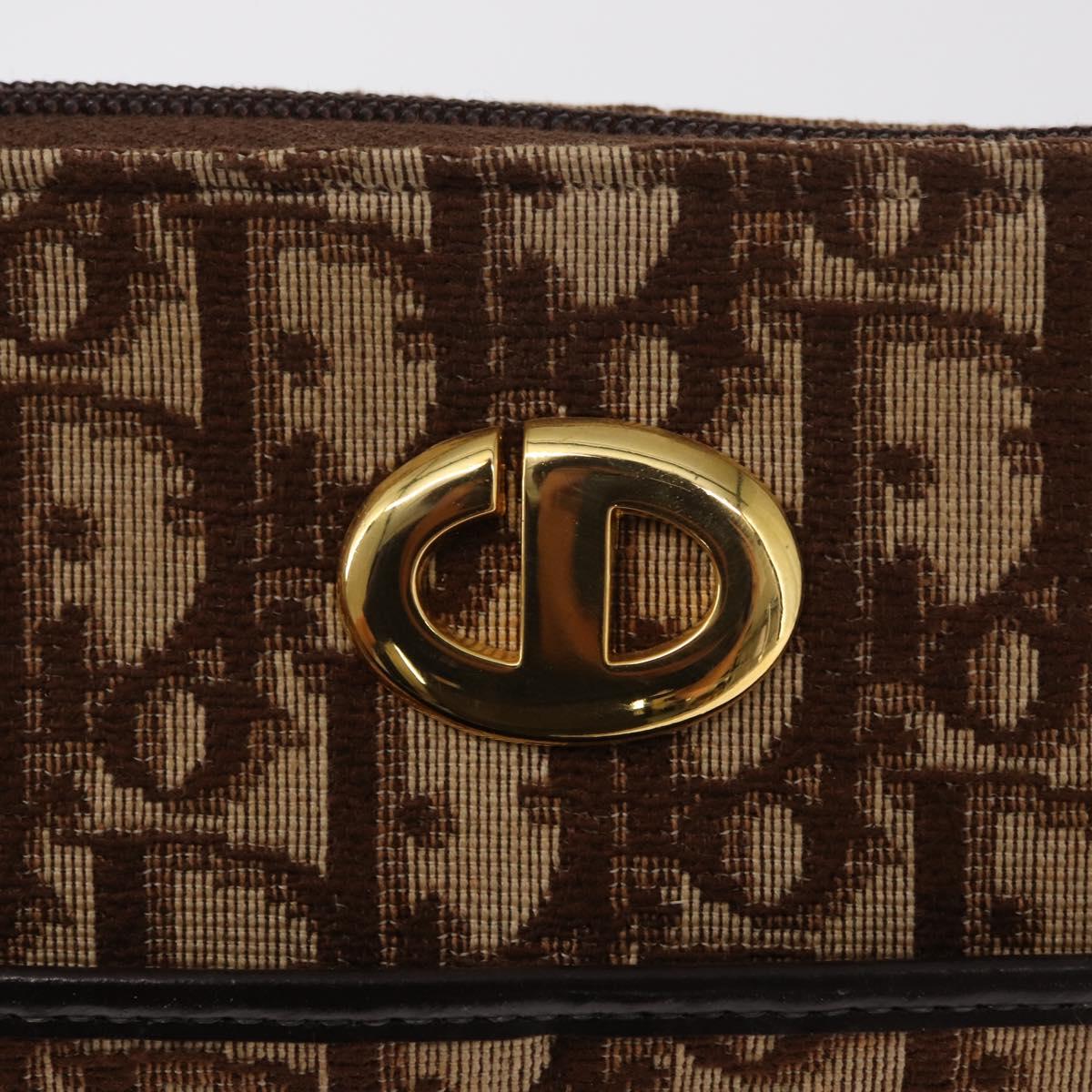 Christian Dior Trotter Canvas Shoulder Bag Brown Gold Auth 155929