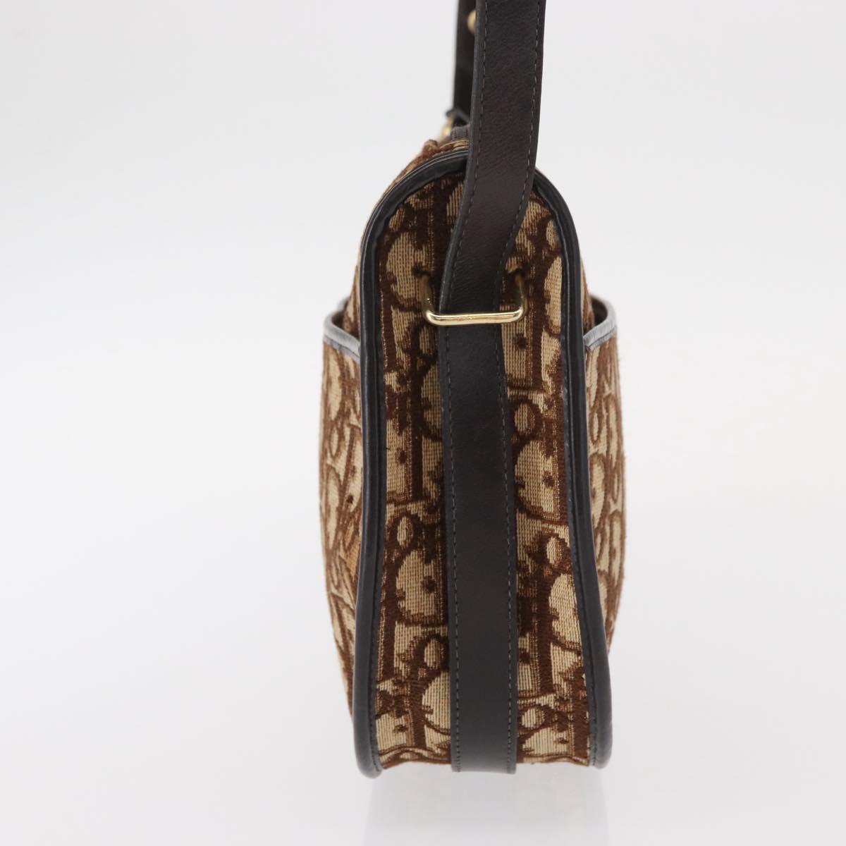 Christian Dior Trotter Canvas Shoulder Bag Brown Gold Auth 155929