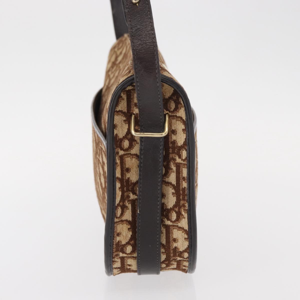 Christian Dior Trotter Canvas Shoulder Bag Brown Gold Auth 155929