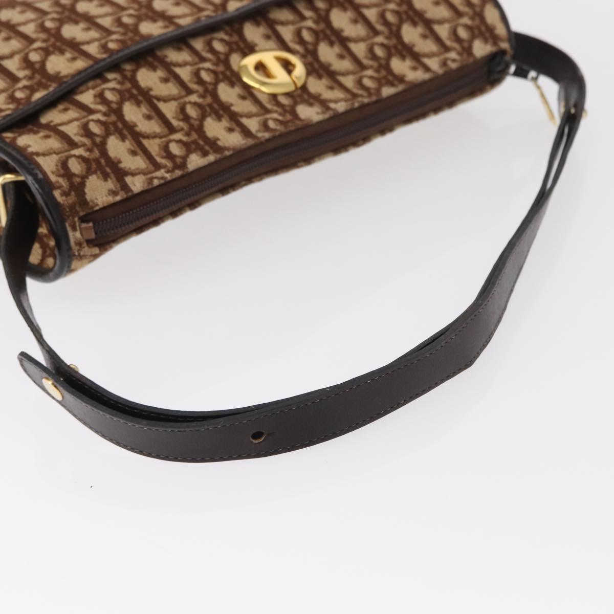 Christian Dior Trotter Canvas Shoulder Bag Brown Gold Auth 155929