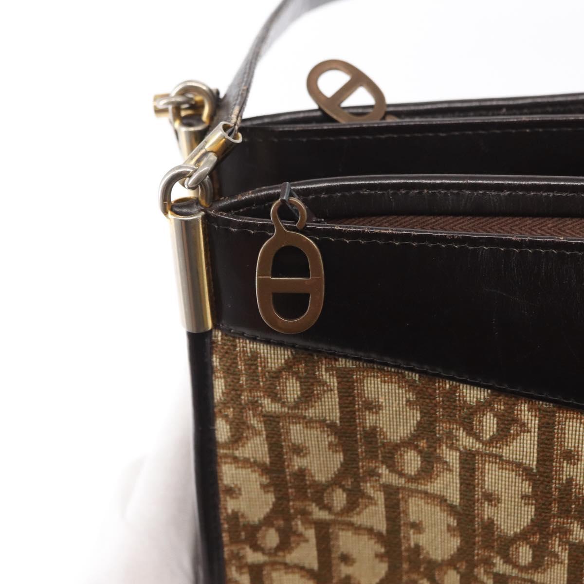 Christian Dior Trotter Canvas Shoulder Bag Brown Gold Auth 155930