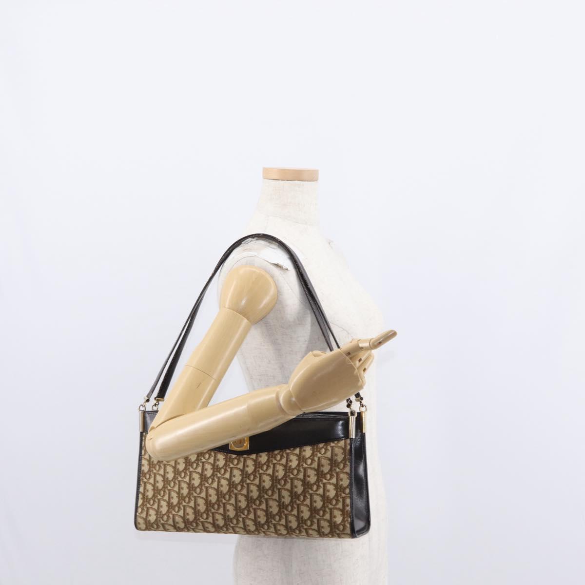 Christian Dior Trotter Canvas Shoulder Bag Brown Gold Auth 155930