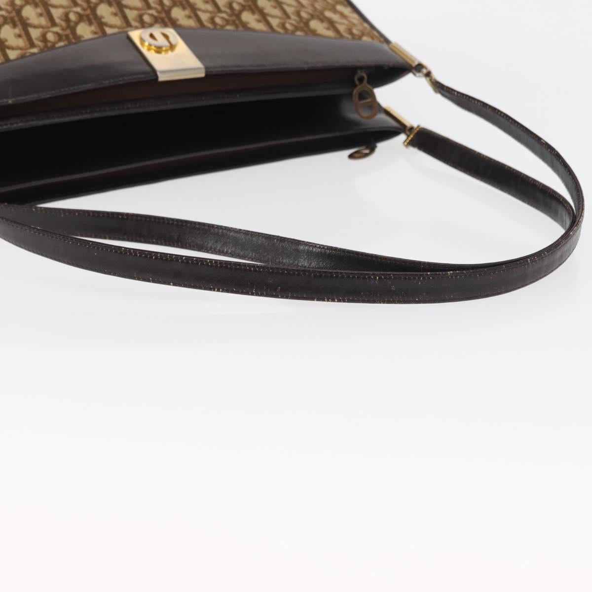 Christian Dior Trotter Canvas Shoulder Bag Brown Gold Auth 155930