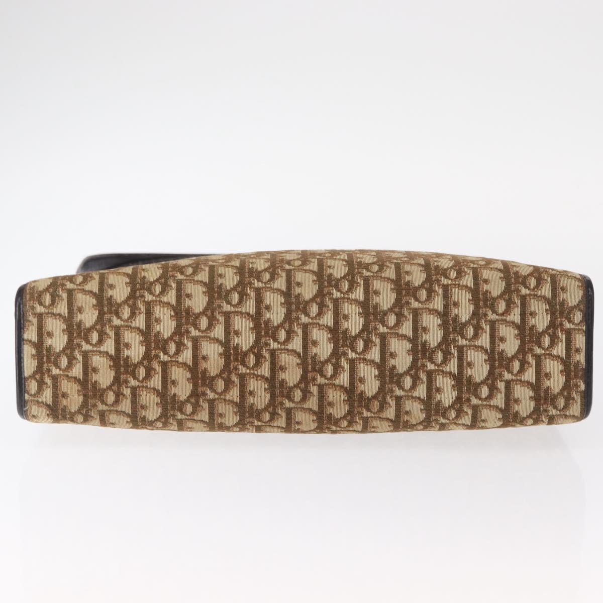 Christian Dior Trotter Canvas Shoulder Bag Brown Gold Auth 155930