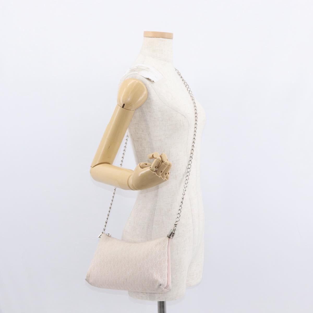 Christian Dior Trotter Canvas Shoulder Bag Pink Silver Auth 155931