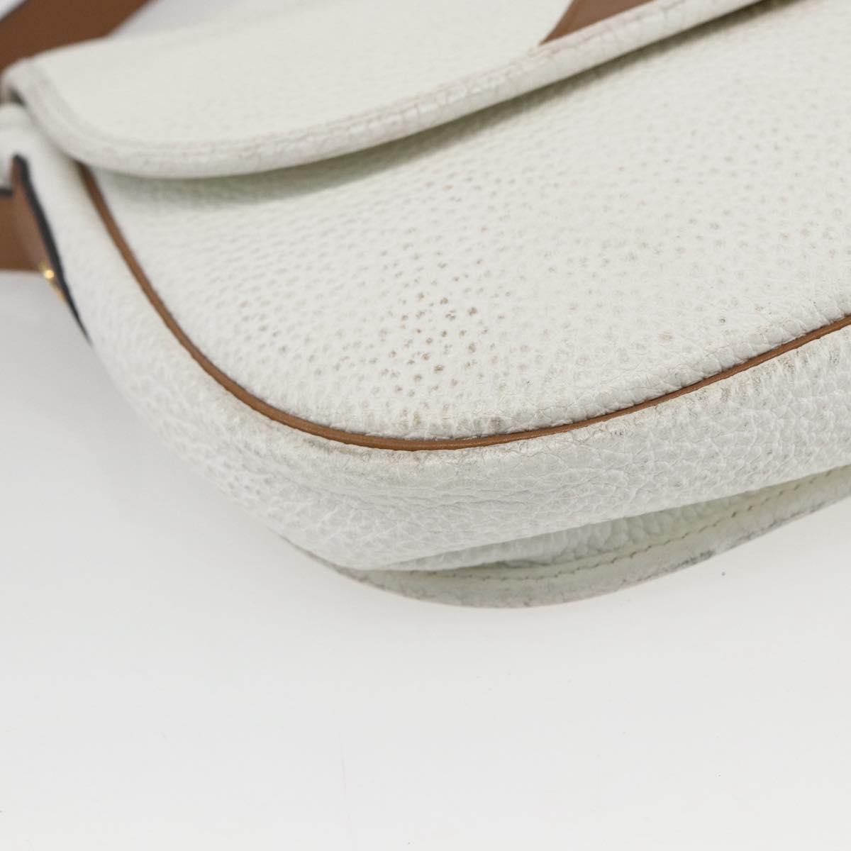 Christian Dior Chain Shoulder Bag Leather White Gold Auth 155932