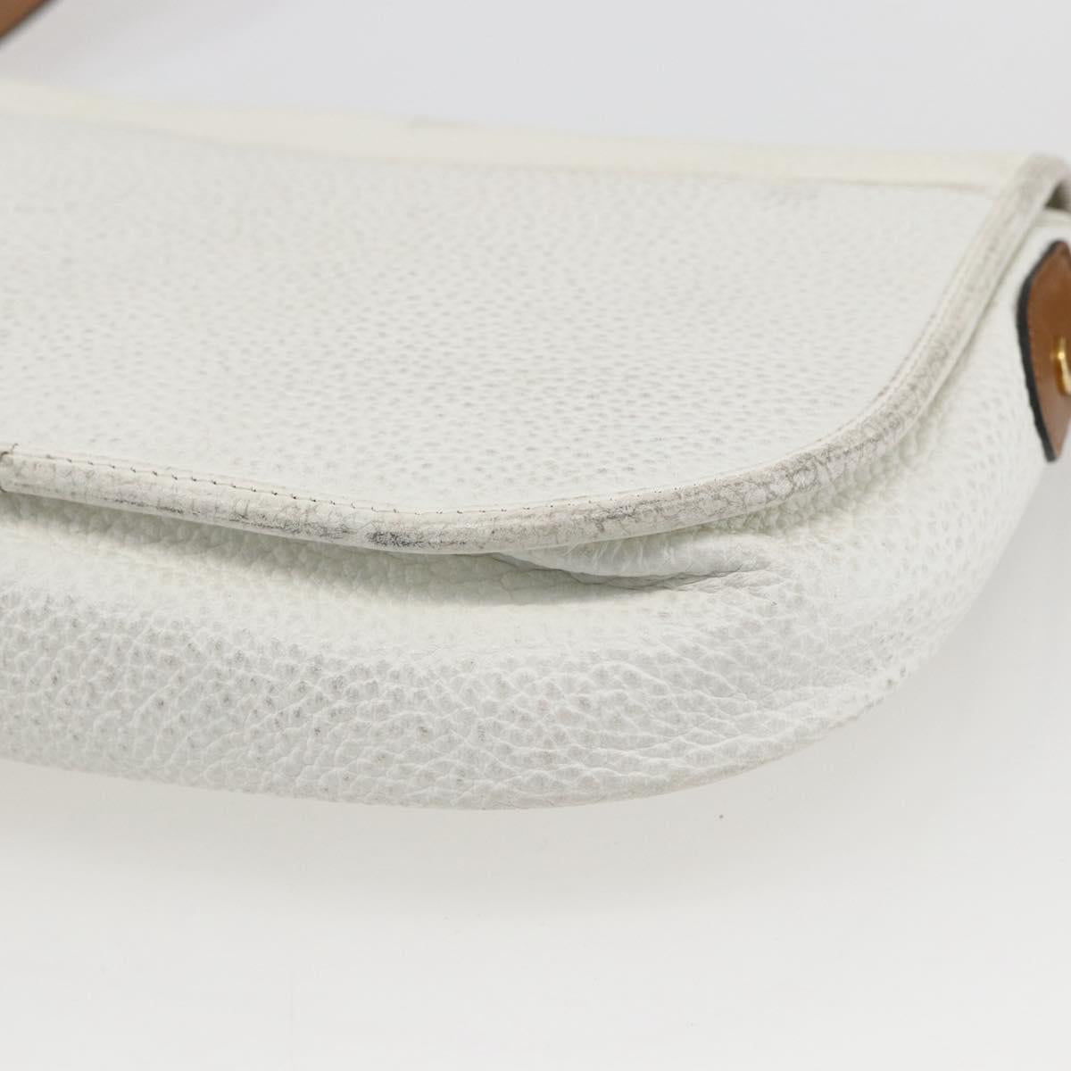 Christian Dior Chain Shoulder Bag Leather White Gold Auth 155932