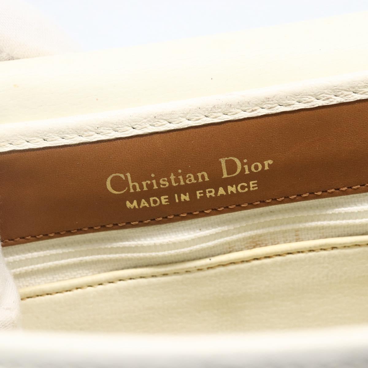 Christian Dior Chain Shoulder Bag Leather White Gold Auth 155932