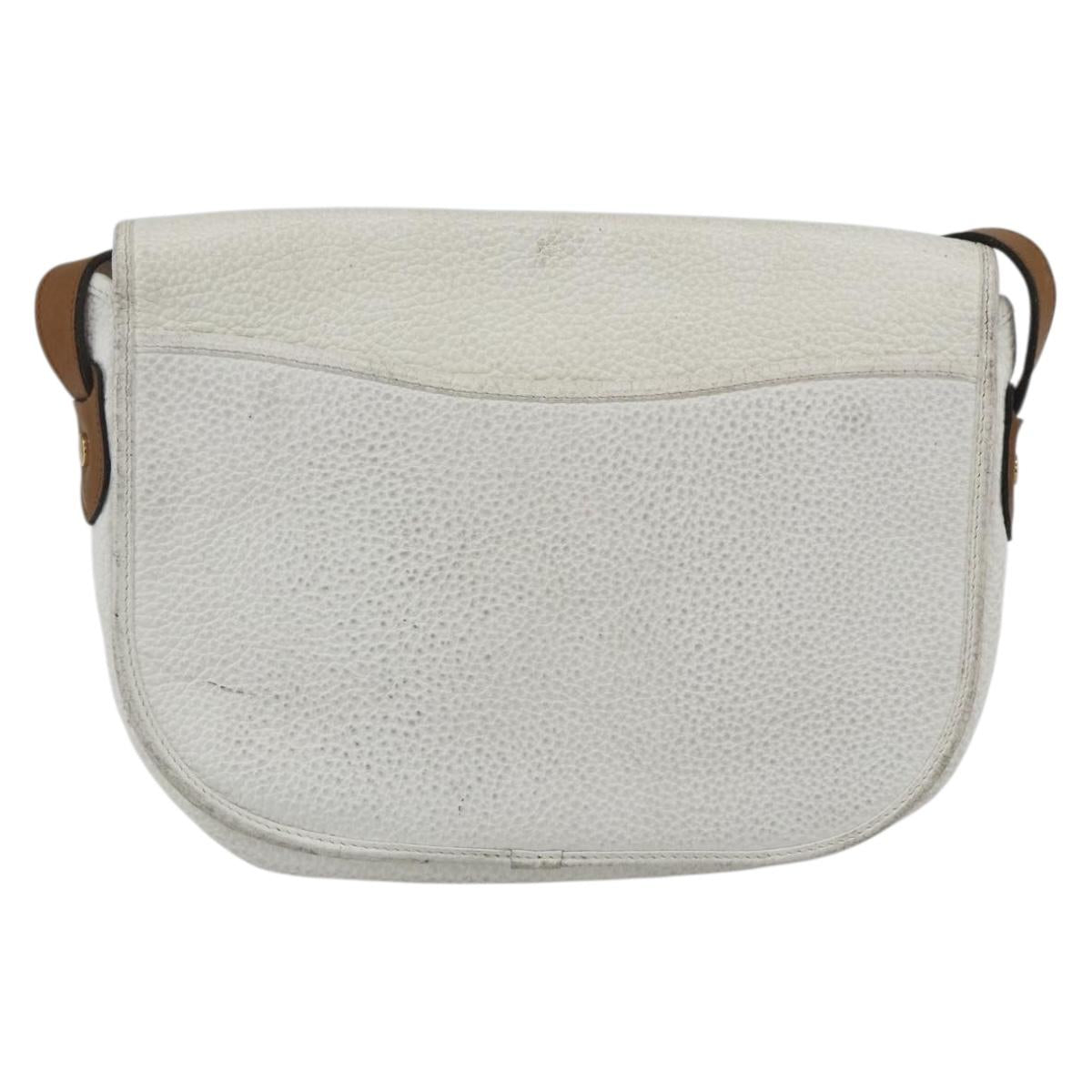 Christian Dior Chain Shoulder Bag Leather White Gold Auth 155932