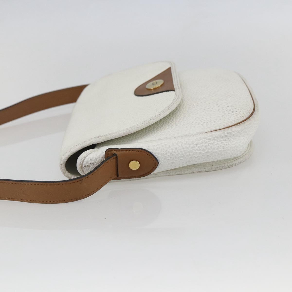 Christian Dior Chain Shoulder Bag Leather White Gold Auth 155932