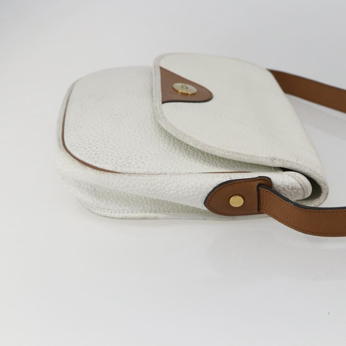 Christian Dior Chain Shoulder Bag Leather White Gold Auth 155932