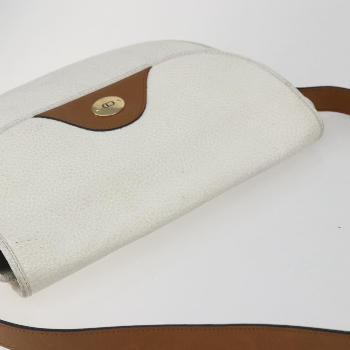 Christian Dior Chain Shoulder Bag Leather White Gold Auth 155932