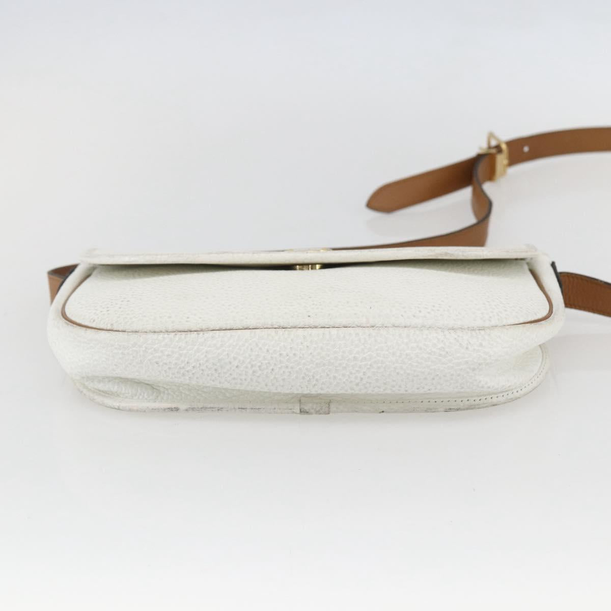 Christian Dior Chain Shoulder Bag Leather White Gold Auth 155932