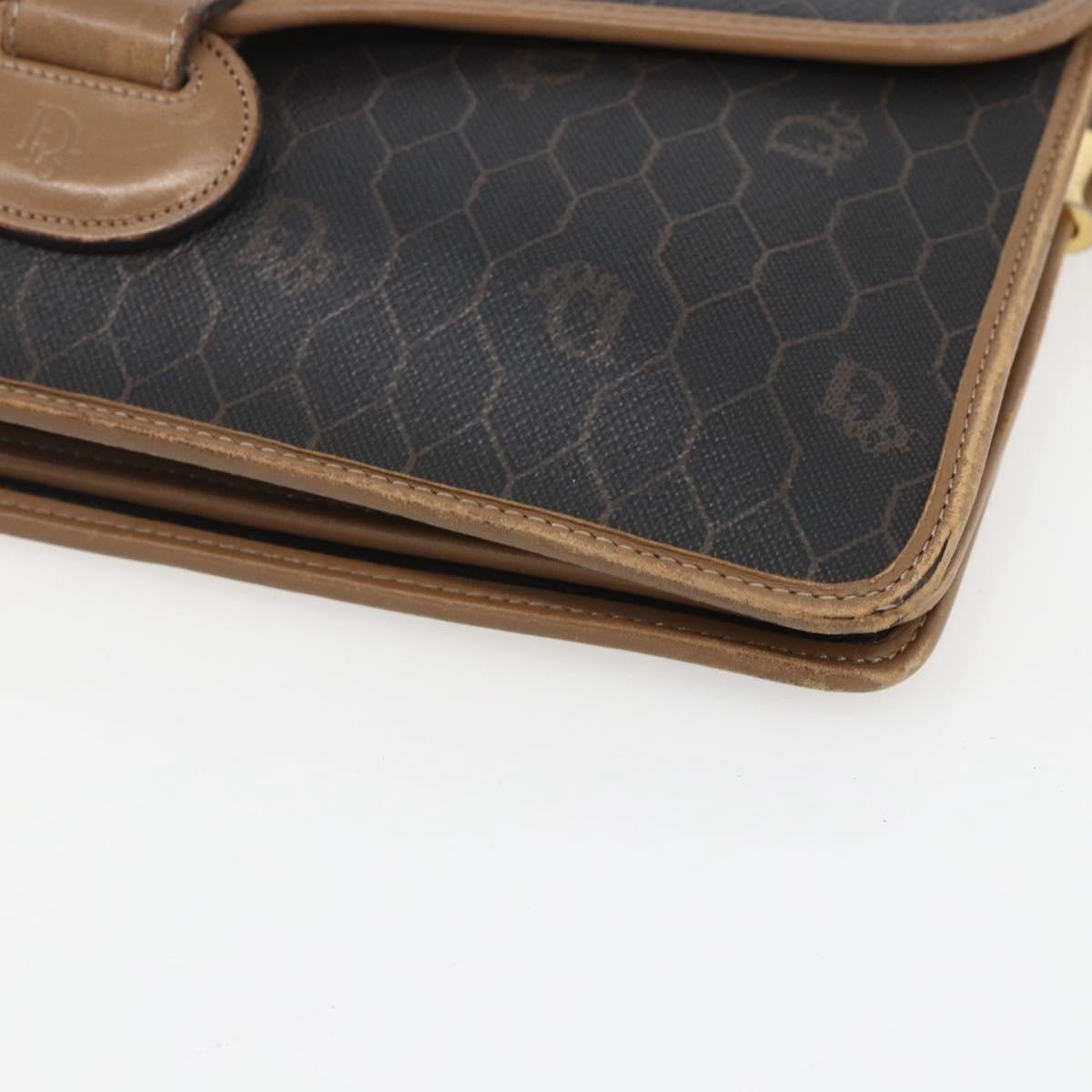 Christian Dior Honeycomb Canvas Shoulder Bag PVC Black Gold Auth 155933