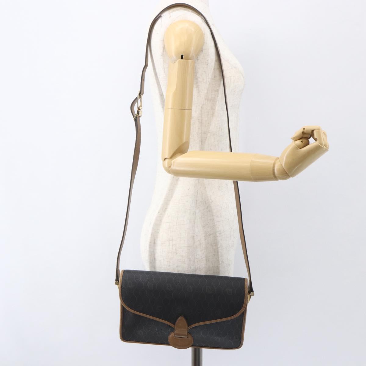 Christian Dior Honeycomb Canvas Shoulder Bag PVC Black Gold Auth 155933