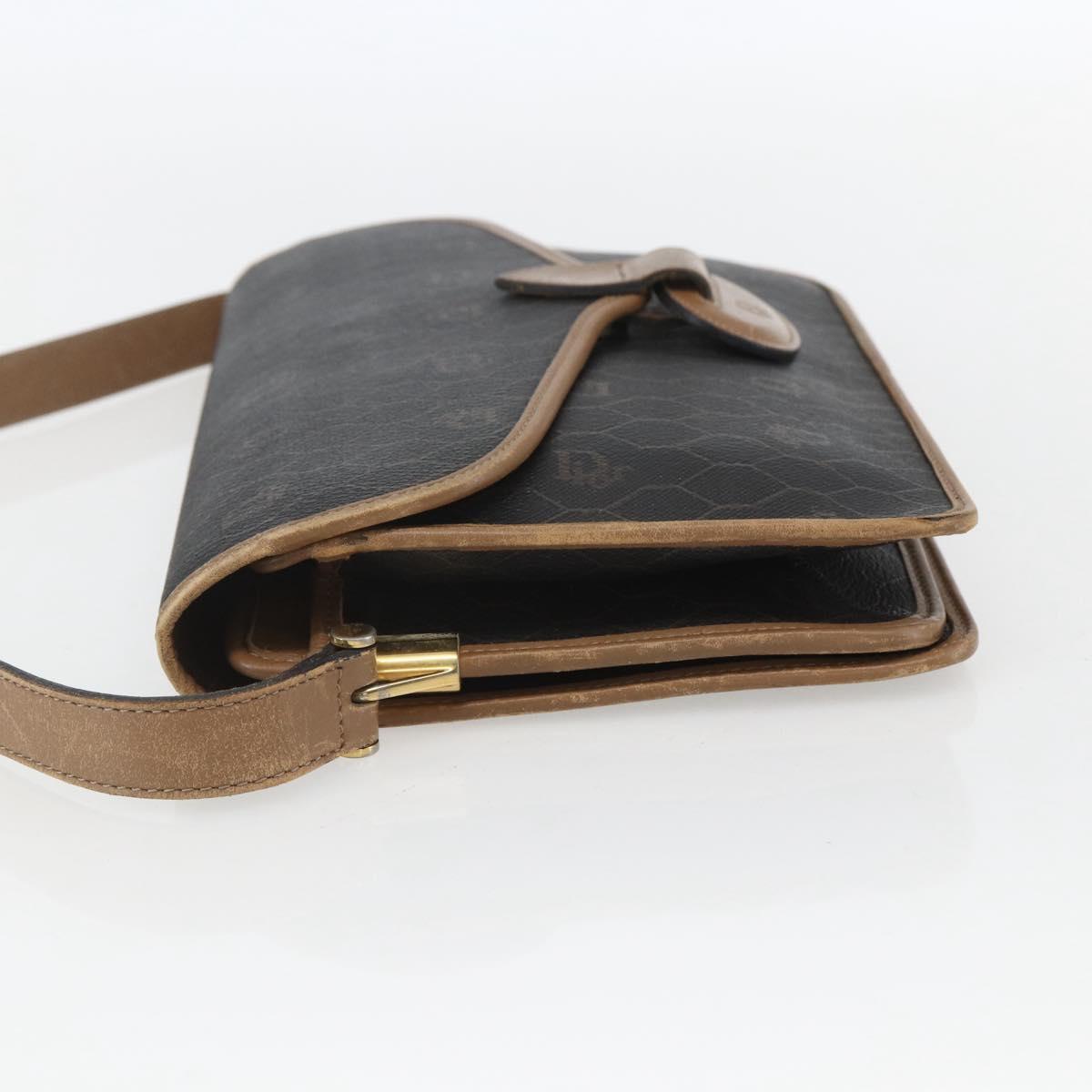 Christian Dior Honeycomb Canvas Shoulder Bag PVC Black Gold Auth 155933