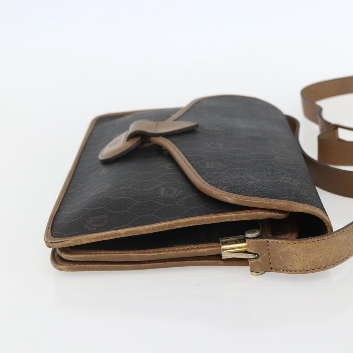 Christian Dior Honeycomb Canvas Shoulder Bag PVC Black Gold Auth 155933