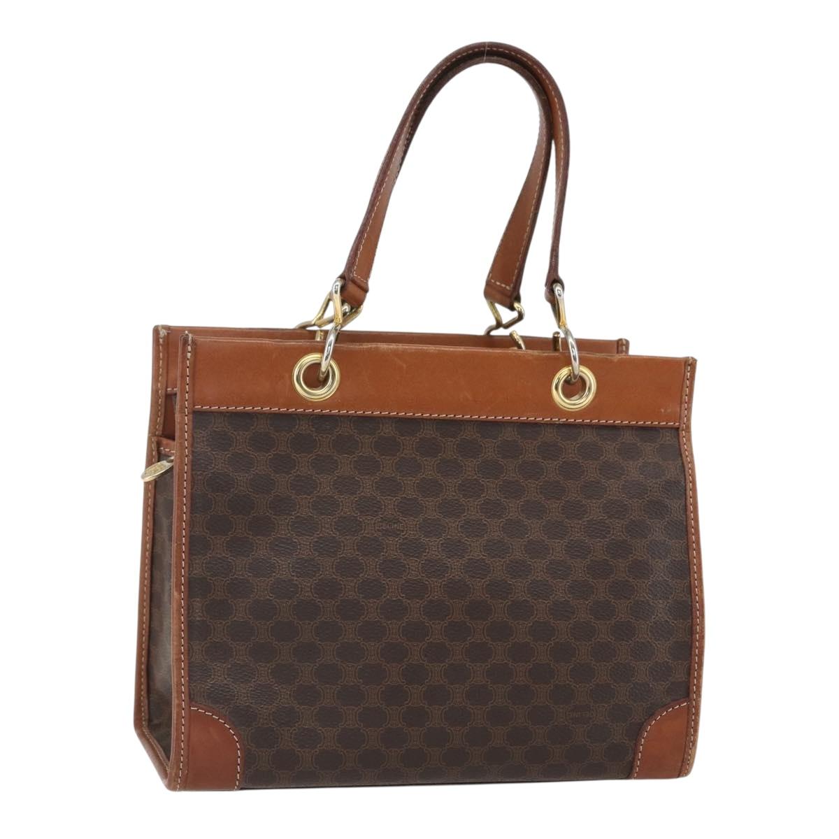 CELINE Macadam Canvas Hand Bag PVC Leather Brown Gold Auth 155934