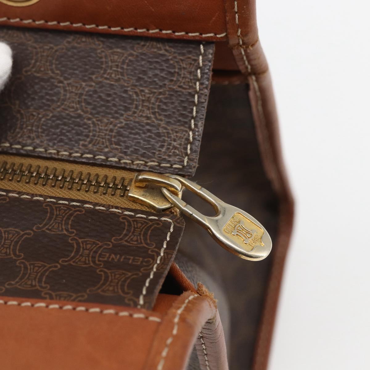 CELINE Macadam Canvas Hand Bag PVC Leather Brown Gold Auth 155934