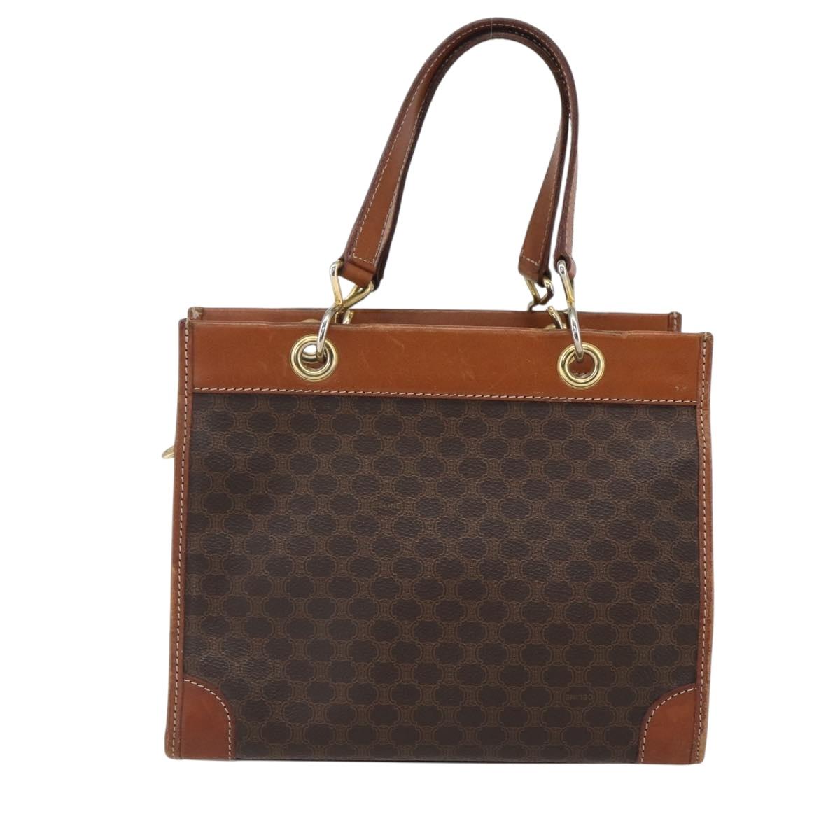 CELINE Macadam Canvas Hand Bag PVC Leather Brown Gold Auth 155934