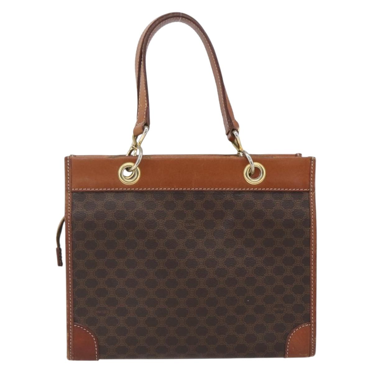 CELINE Macadam Canvas Hand Bag PVC Leather Brown Gold Auth 155934
