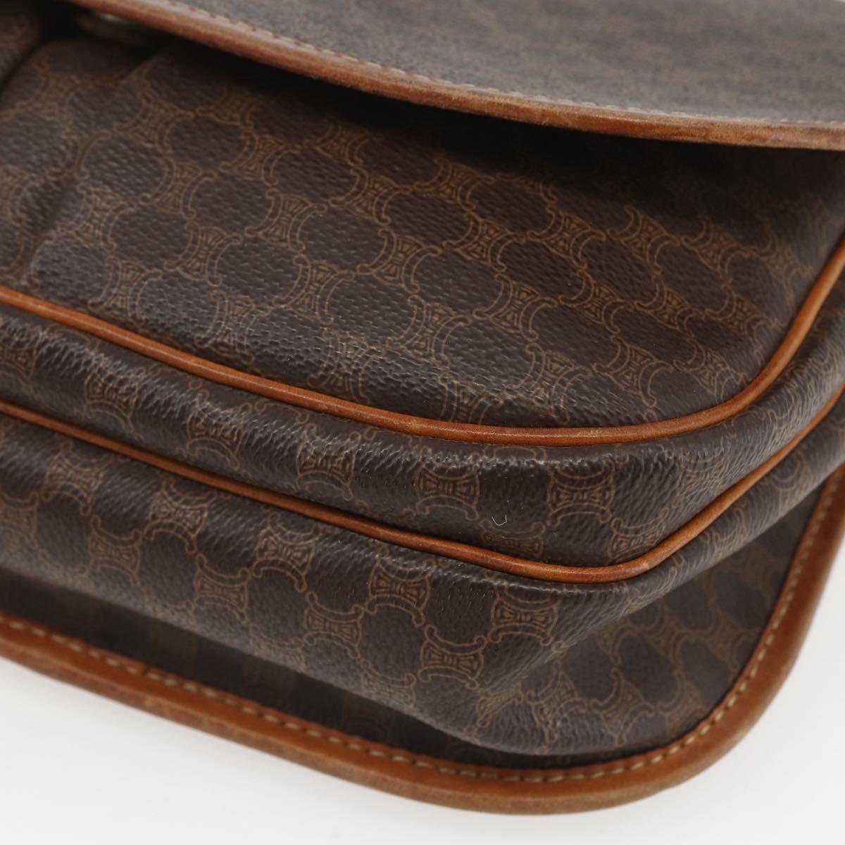 CELINE Macadam Canvas Shoulder Bag PVC Leather Brown Gold Auth 155935