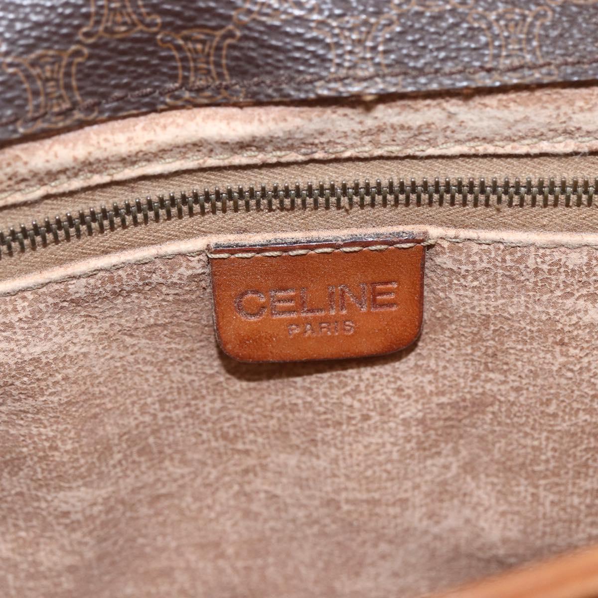 CELINE Macadam Canvas Shoulder Bag PVC Leather Brown Gold Auth 155935