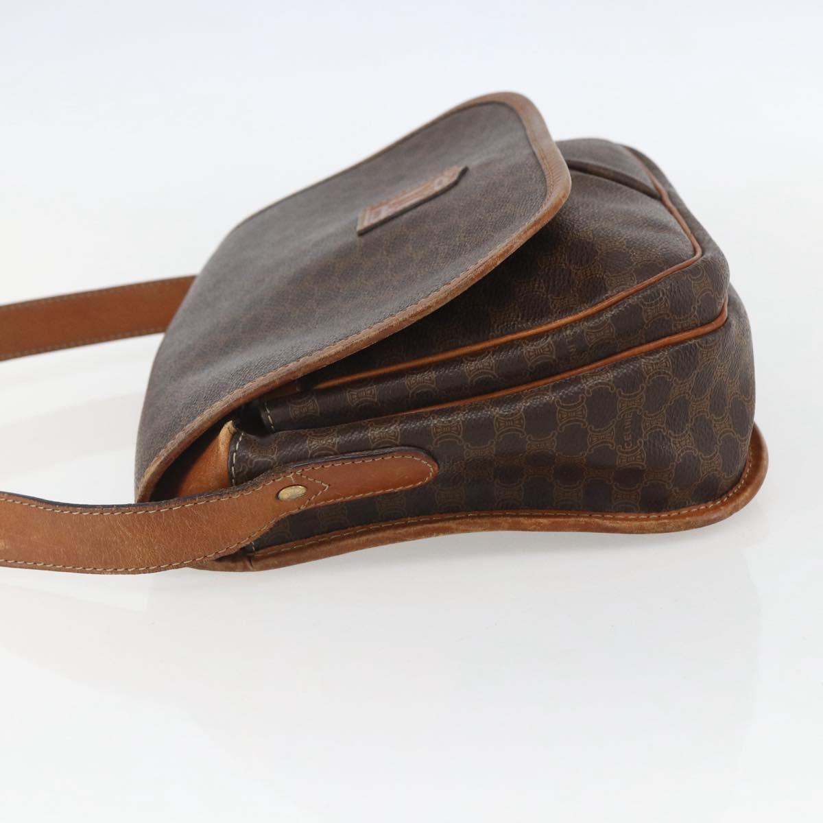 CELINE Macadam Canvas Shoulder Bag PVC Leather Brown Gold Auth 155935