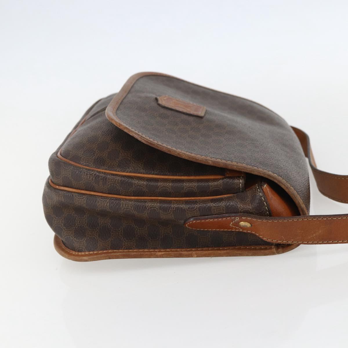 CELINE Macadam Canvas Shoulder Bag PVC Leather Brown Gold Auth 155935