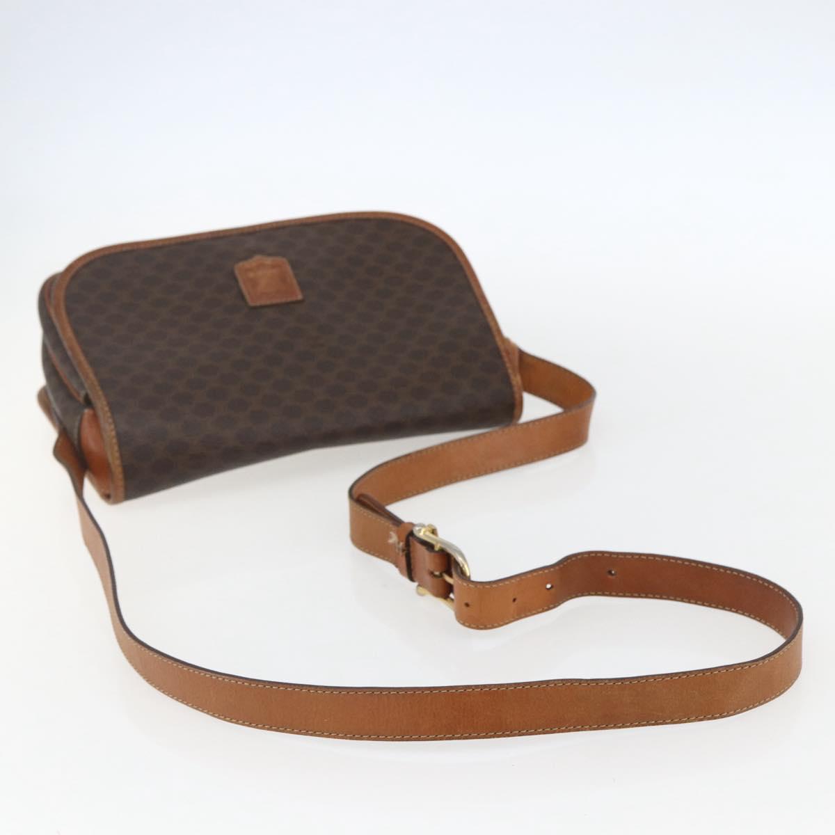 CELINE Macadam Canvas Shoulder Bag PVC Leather Brown Gold Auth 155935