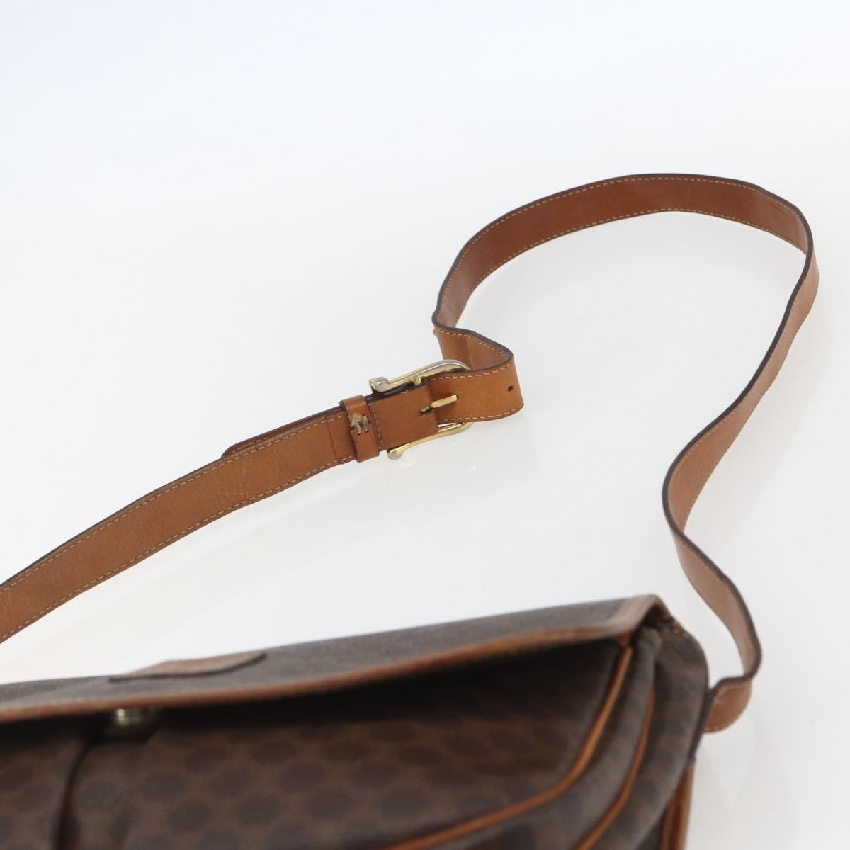 CELINE Macadam Canvas Shoulder Bag PVC Leather Brown Gold Auth 155935