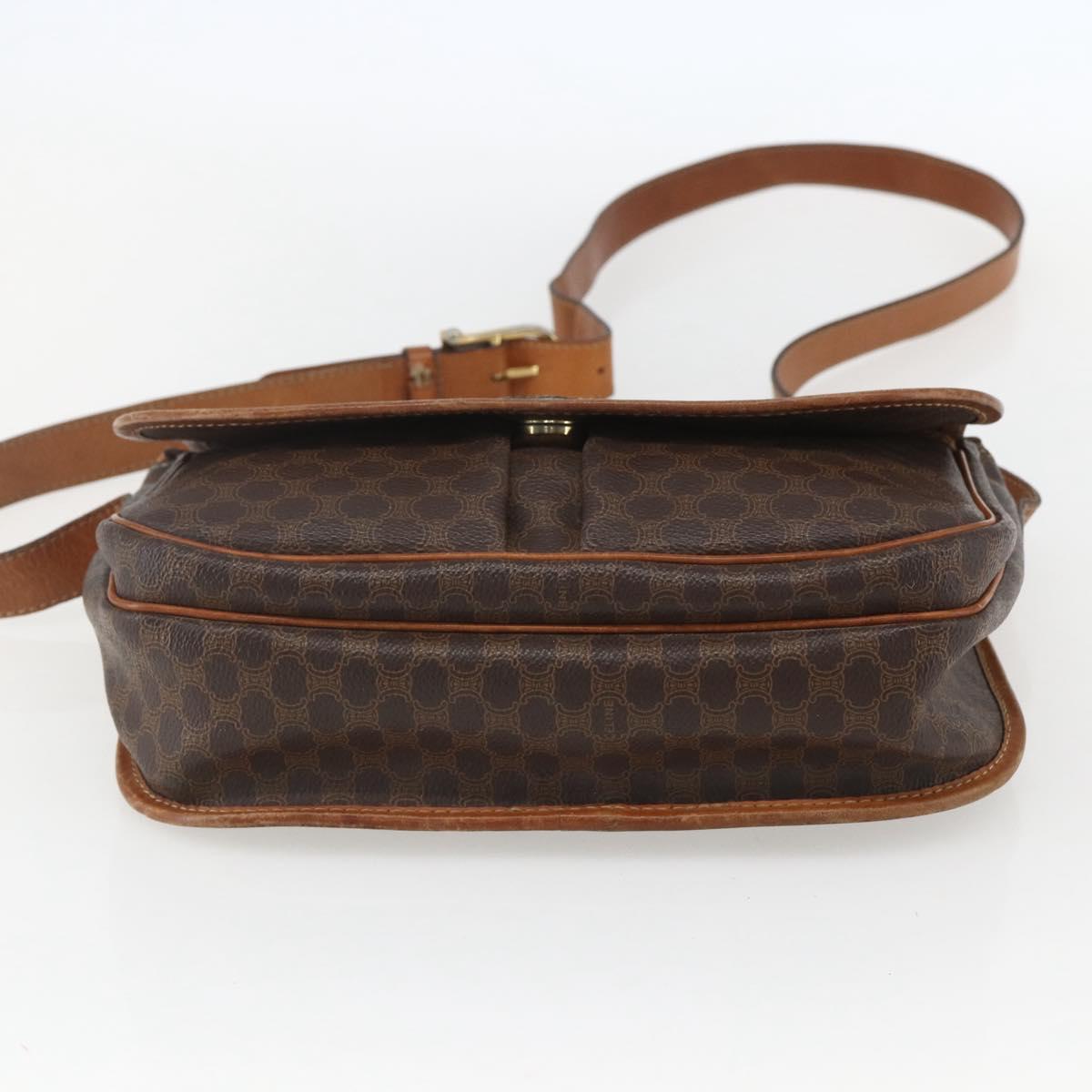 CELINE Macadam Canvas Shoulder Bag PVC Leather Brown Gold Auth 155935