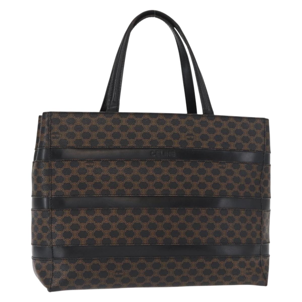 CELINE Macadam Canvas Tote Bag PVC Leather Black Gold Auth 155936