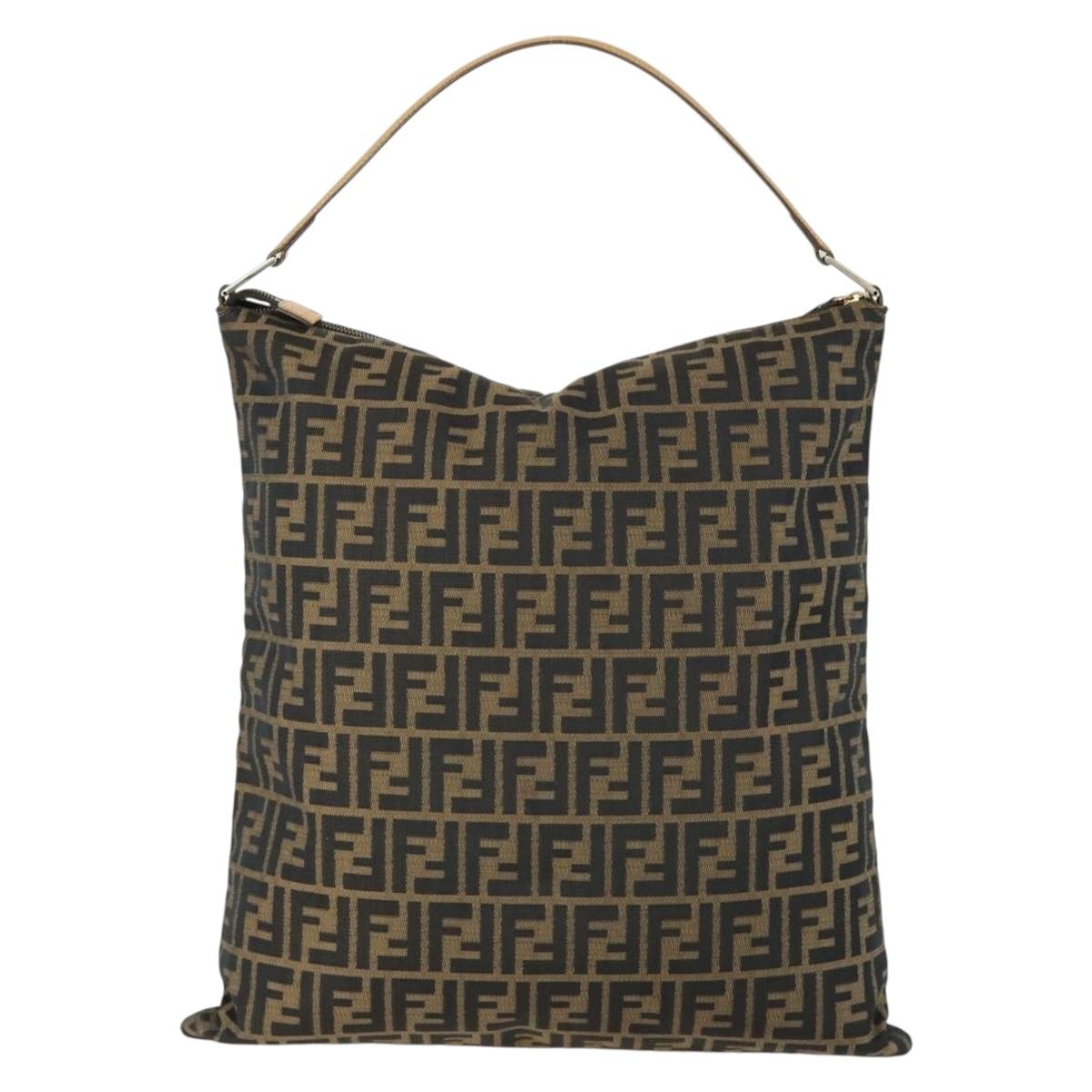 FENDI Zucca Canvas Shoulder Bag Black Brown Auth 155940