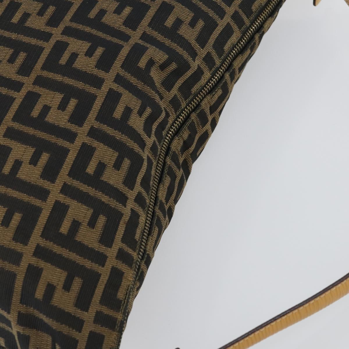 FENDI Zucca Canvas Shoulder Bag Black Brown Auth 155940