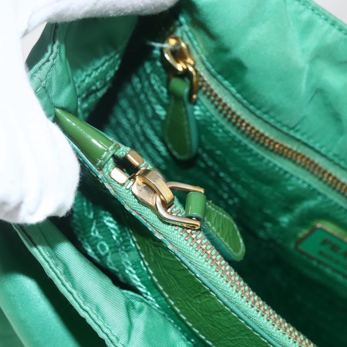 PRADA Tote Bag Nylon Green Gold Auth 155942