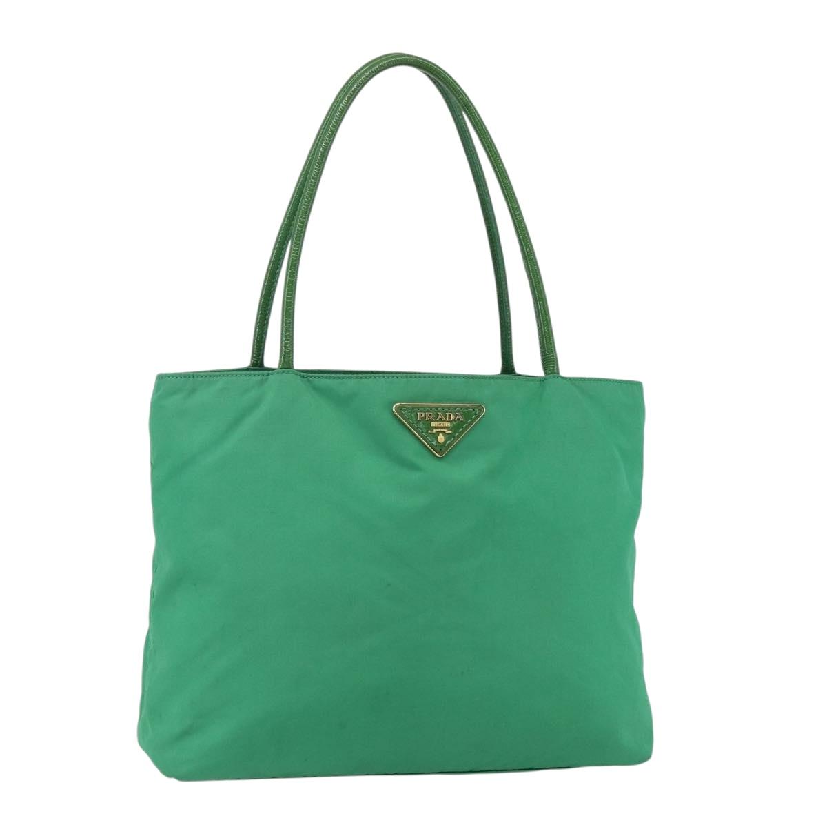 PRADA Tote Bag Nylon Green Gold Auth 155942