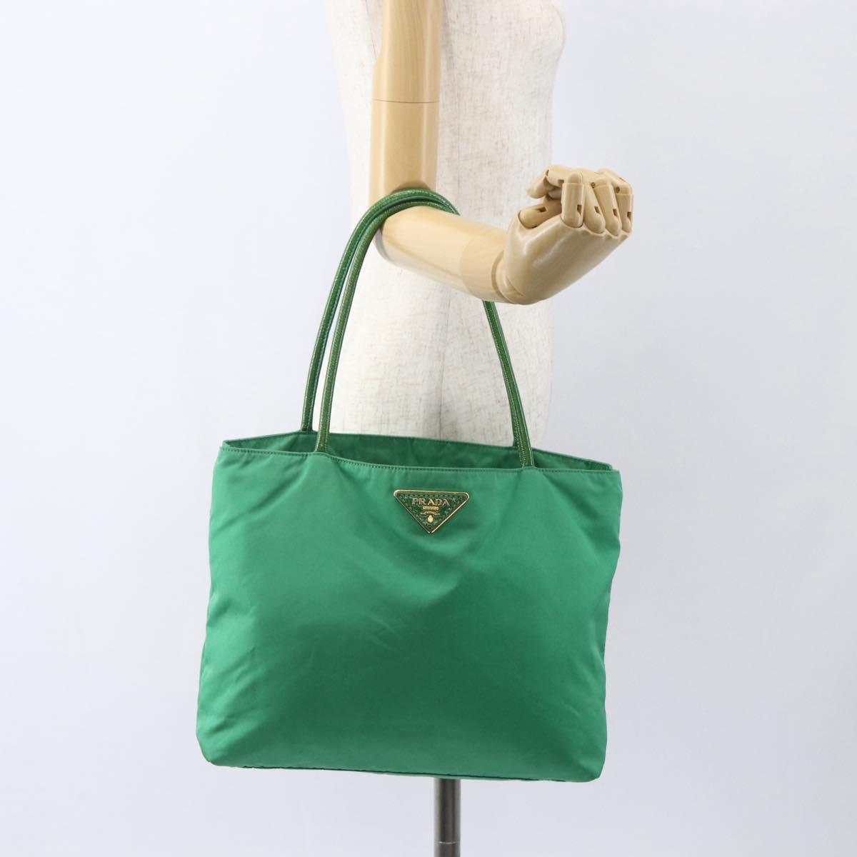 PRADA Tote Bag Nylon Green Gold Auth 155942