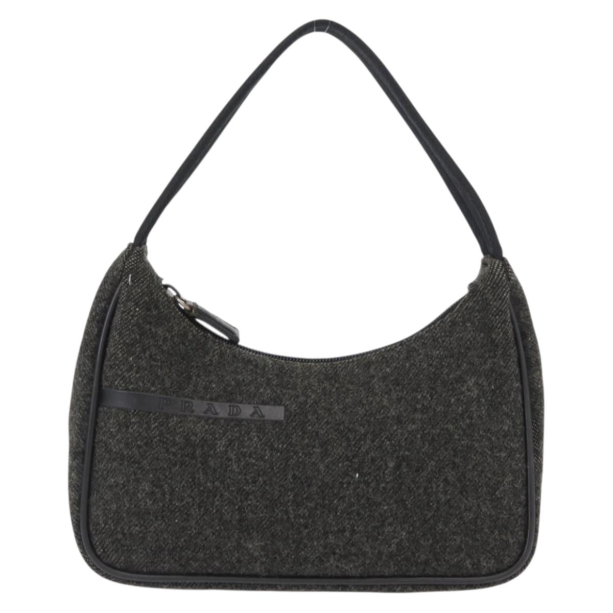 PRADA Sports Hand Bag Wool Gray Silver Auth 155944